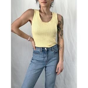 Jeanne Pierre Yellow Cable Knit Sleeveless Sweater Tank Top size small
